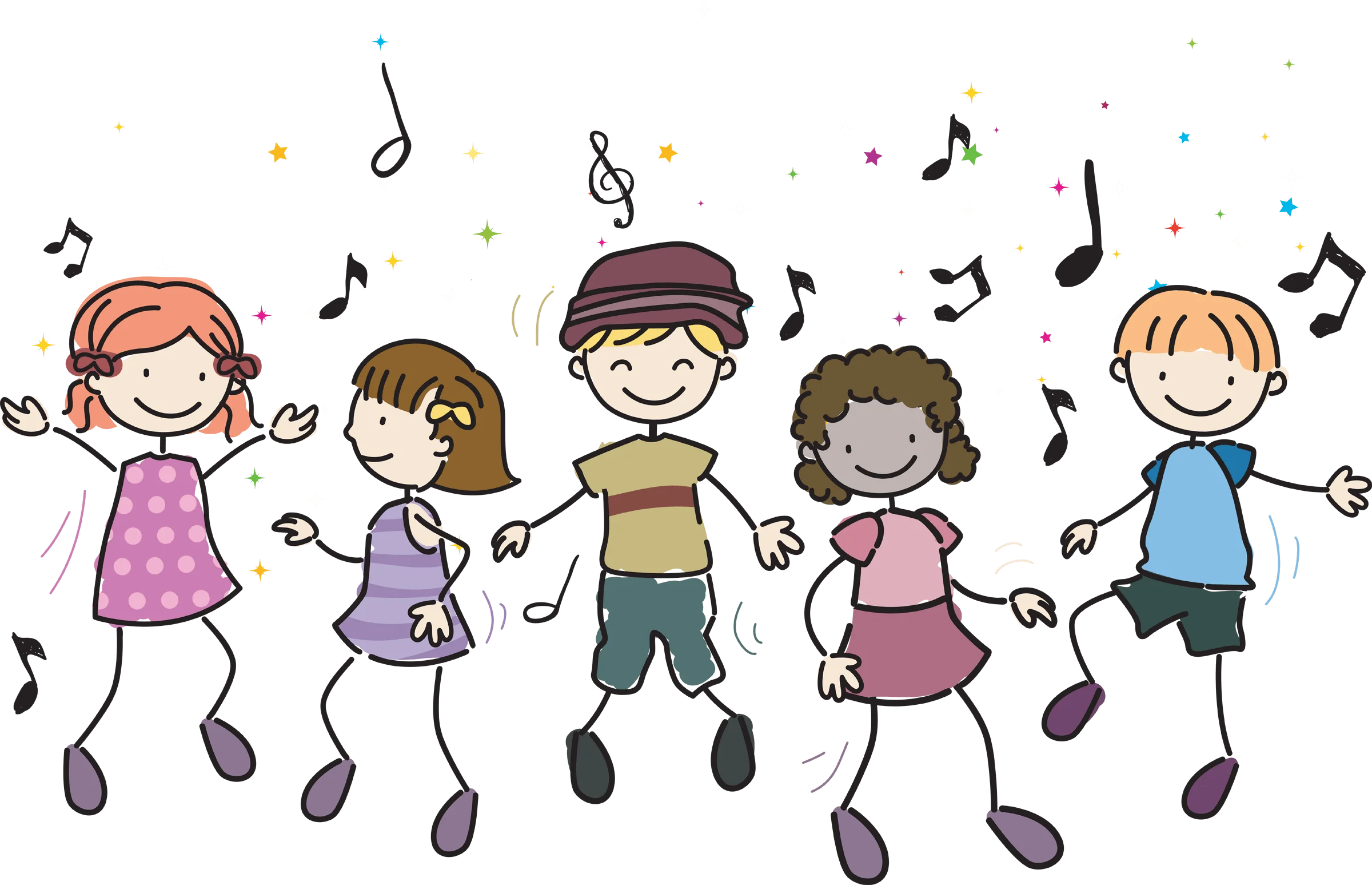 Cheerful Children Dancing Together in Playful Music Clipart Illustration