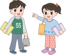 Cheerful Elementary School Students Carrying Bags Afterschool Clipart Illustration