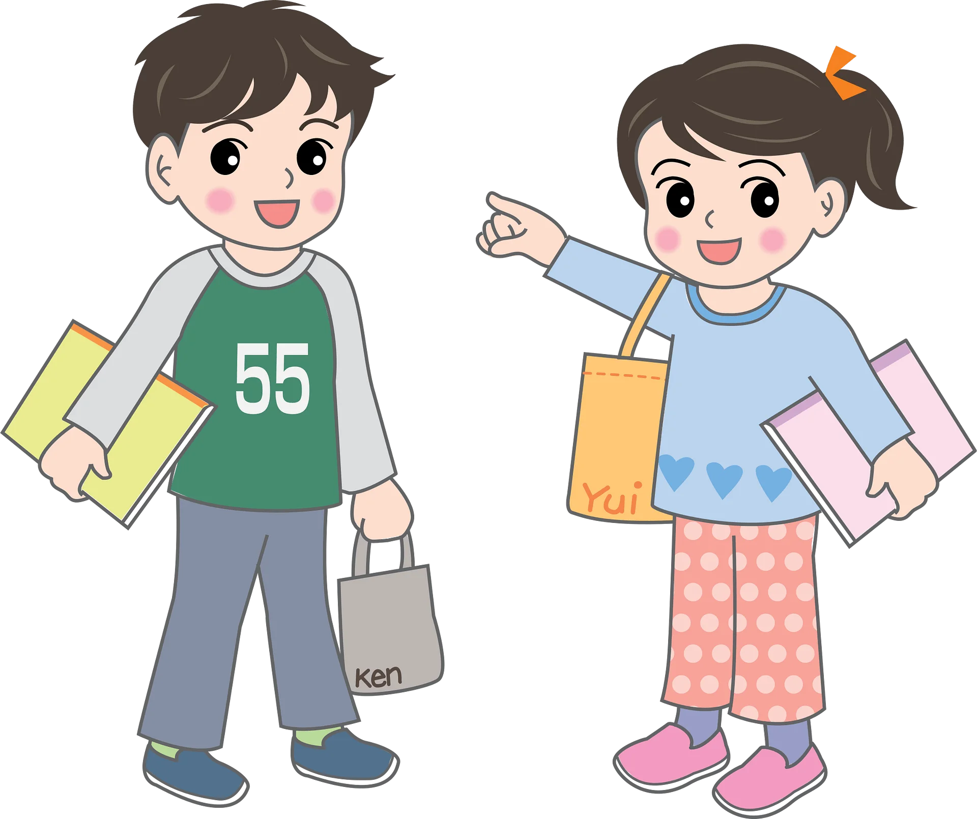 Cheerful Elementary School Students Carrying Bags Afterschool Clipart Illustration