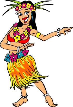 Cheerful Hawaiian Hula Dancer Clipart with Colorful Traditional Costume