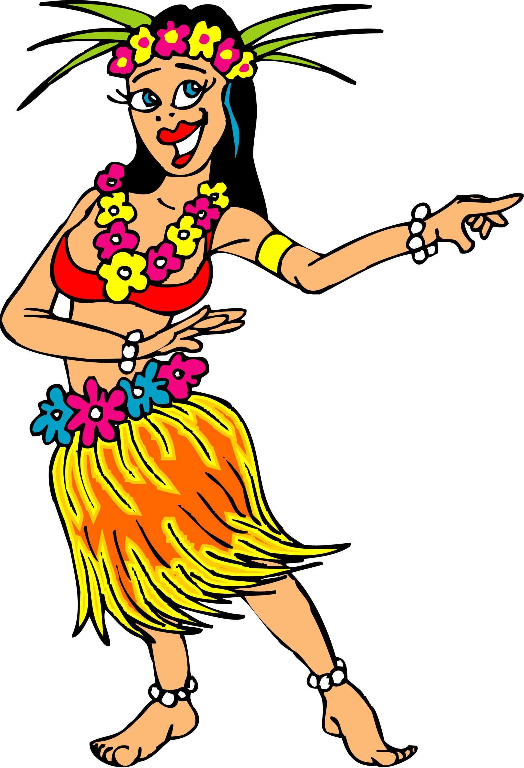 Cheerful Hawaiian Hula Dancer Clipart with Colorful Traditional Costume