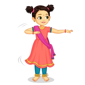 Cheerful Young Girl Dancing in Traditional Indian Dress Clipart Illustration