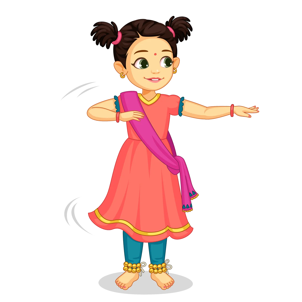 Cheerful Young Girl Dancing in Traditional Indian Dress Clipart Illustration