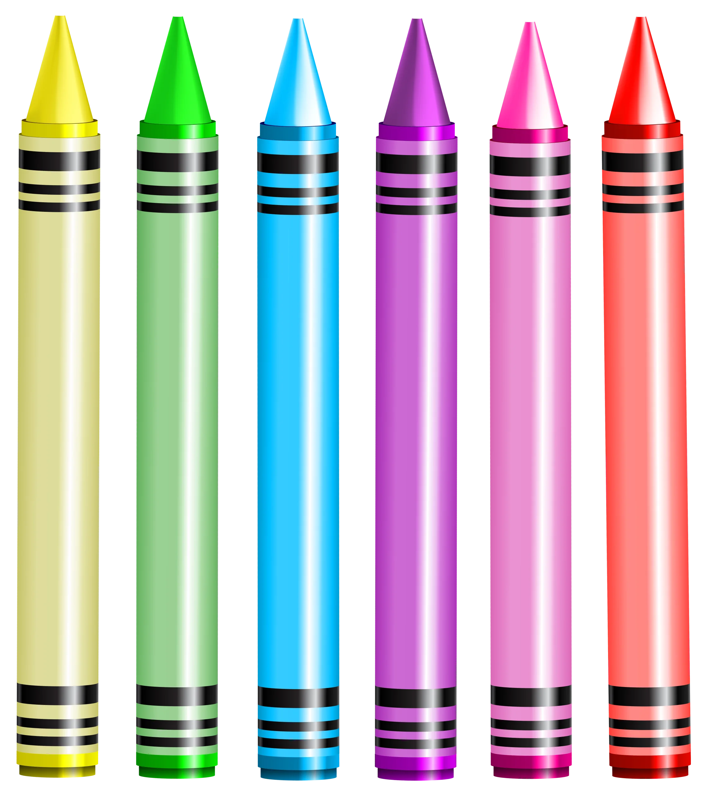 Colorful School Supplies Graphic: Six Brilliant Crayons Clipart Collection