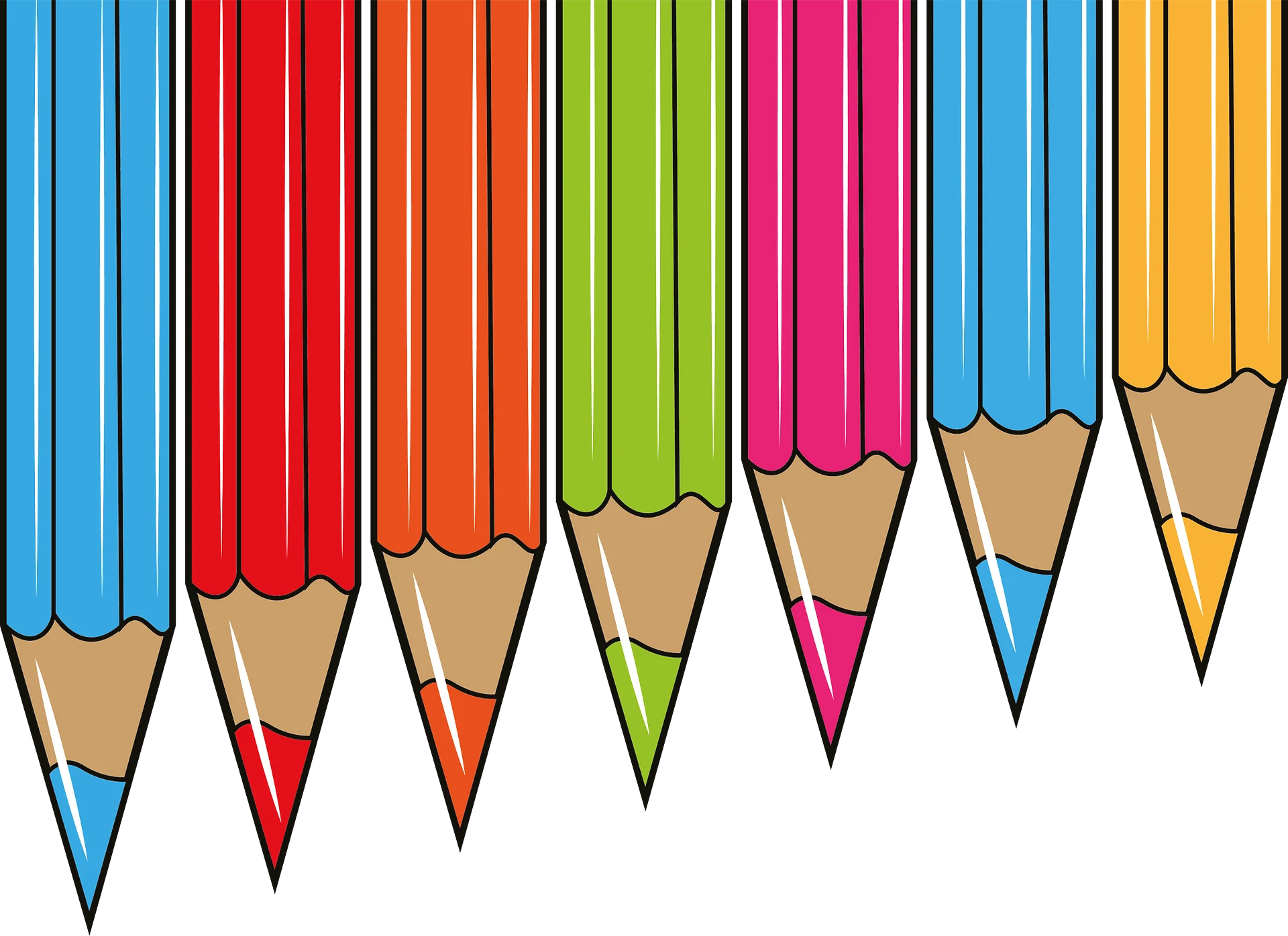 Colorful Sharp-Tipped Pencils Arranged in Playful Artistic Clipart Design