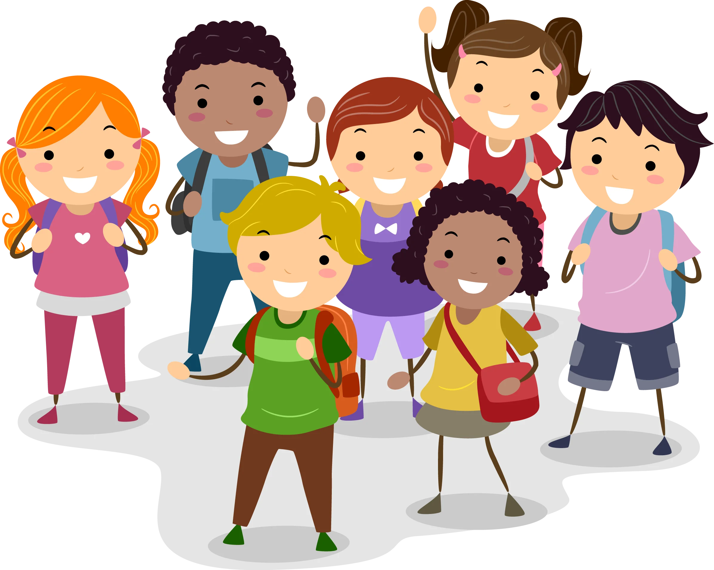 Diverse Elementary School Students Gathered Together After Classes Clipart Illustration