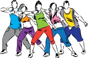 Dynamic Fitness Dance Workout Clipart: Energetic Group Exercise Illustration