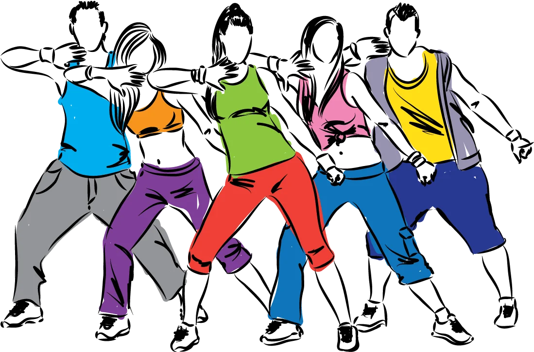 Dynamic Fitness Dance Workout Clipart: Energetic Group Exercise Illustration