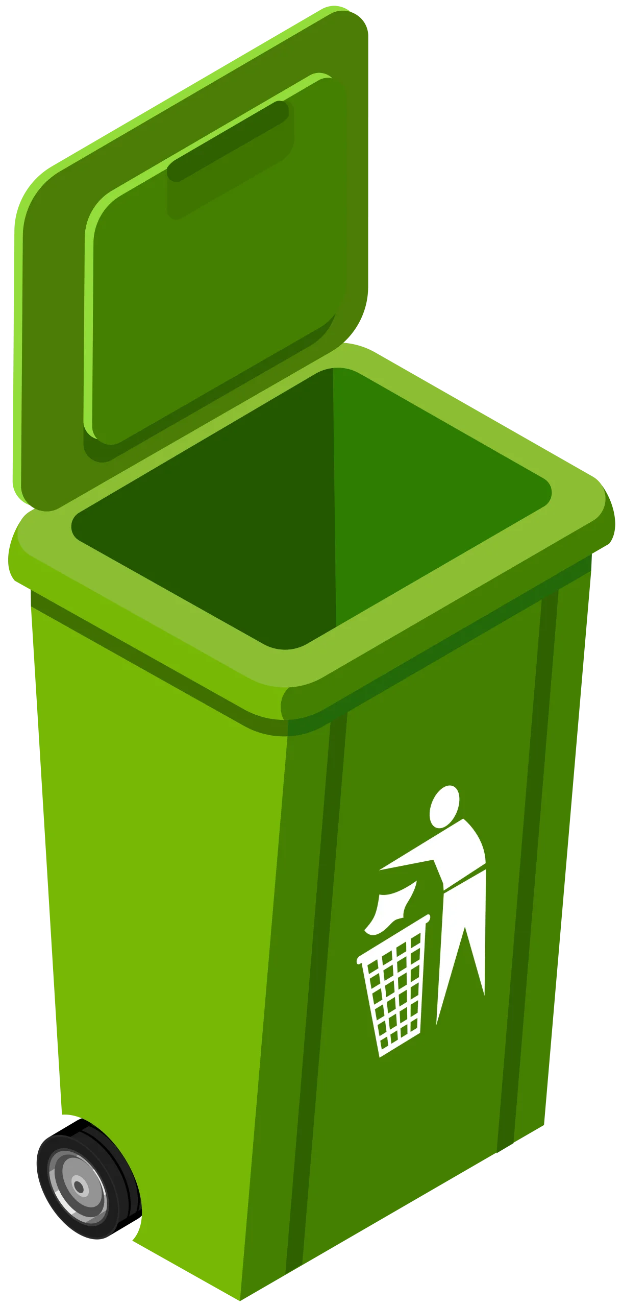 Eco-Friendly Green Waste Bin Clipart with Recycling Symbol and Open Lid