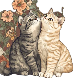 Enchanting Whiskered Companions: Adorable Kittens in Floral Clipart Wonderland