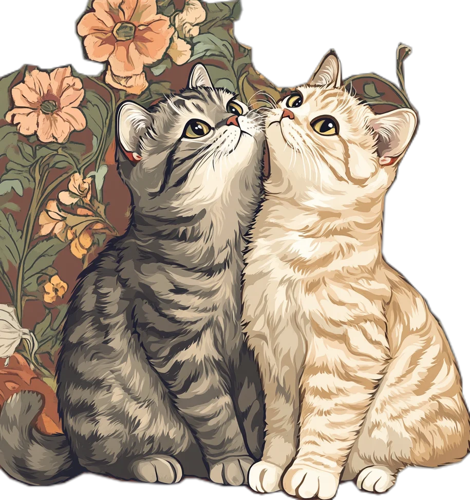 Enchanting Whiskered Companions: Adorable Kittens in Floral Clipart Wonderland