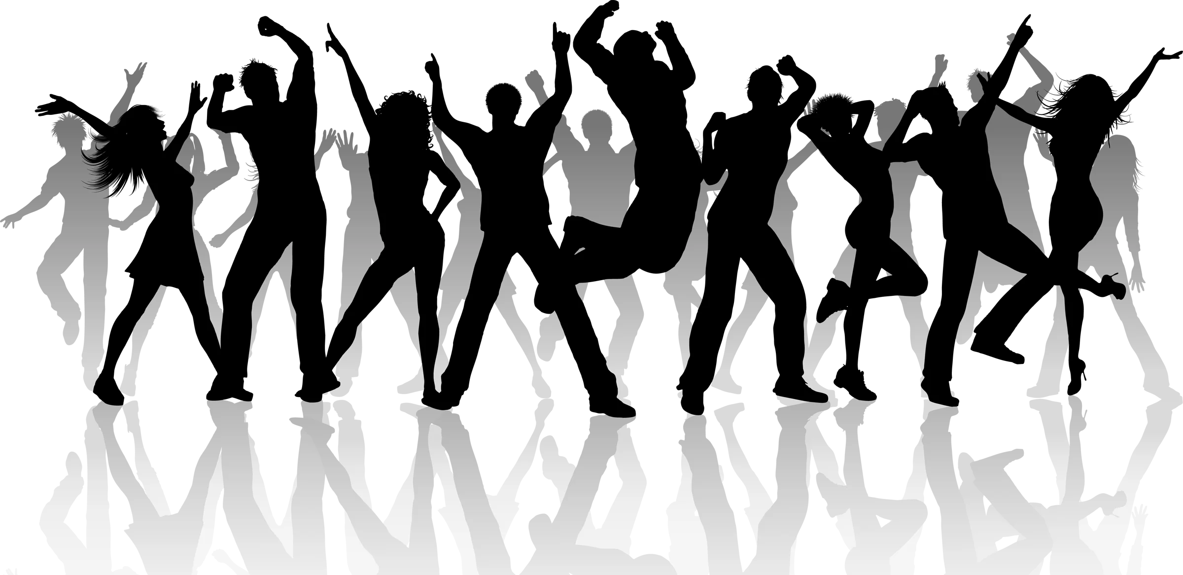 Energetic Dancing Silhouettes Clipart - Dynamic Party Movement Collection