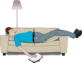 Exhausted Professional Resting on Couch with Smartphone Nearby Clipart Illustration