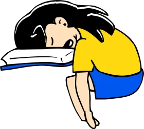Exhausted Student Resting Head on Desk - Sleepy Educational Clipart Illustration