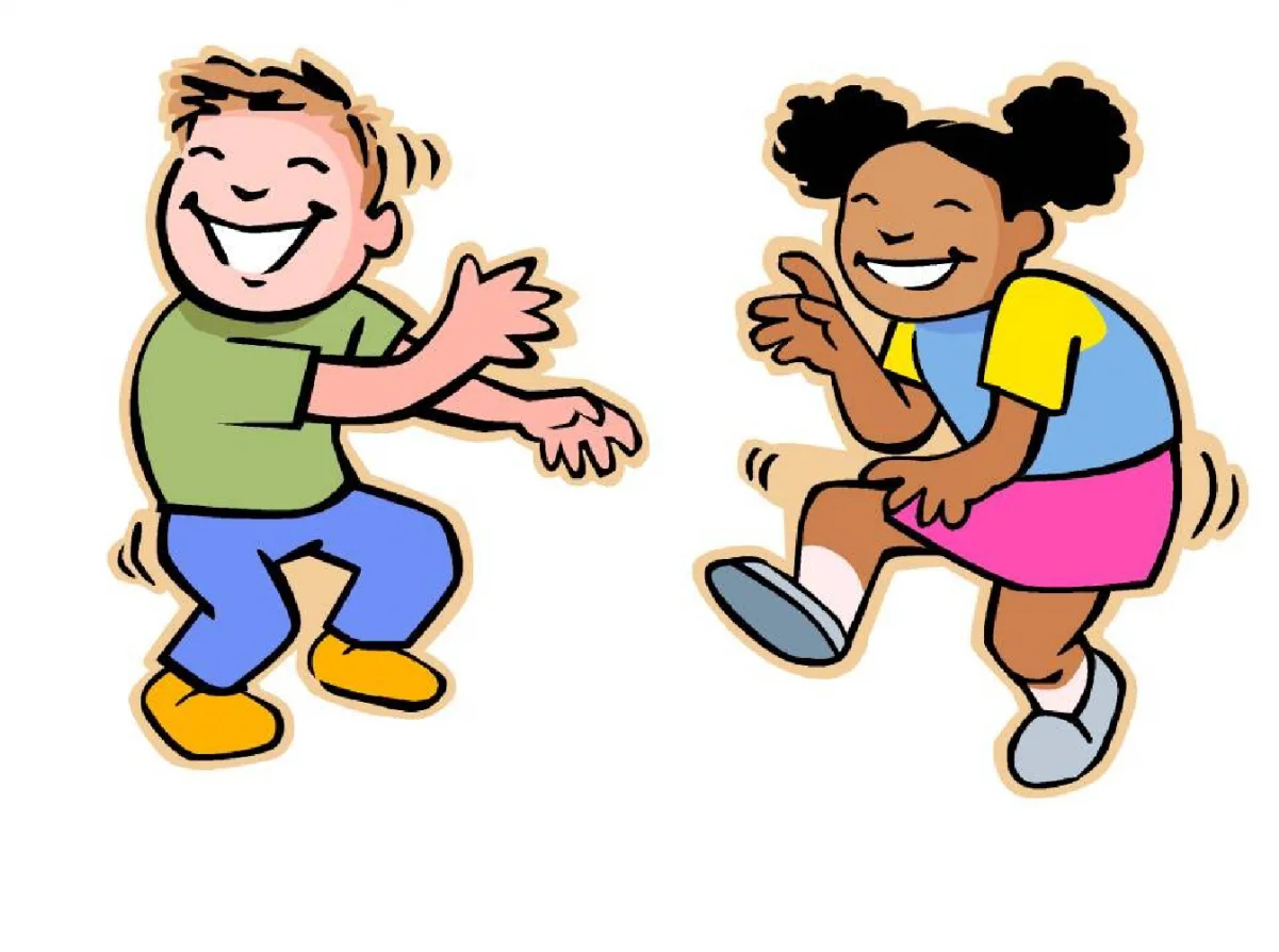 Joyful Kids Dancing Together - Playful Cartoon Clipart Illustration of Happy Children