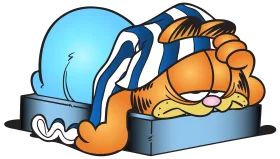 Lazy Garfield Cartoon Character Snoozing in Blue Comfy Sleeping Clipart Design