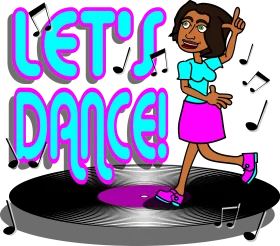 Let's Dance! Energetic Cartoon Dance Party Clipart Design with Musical Notes
