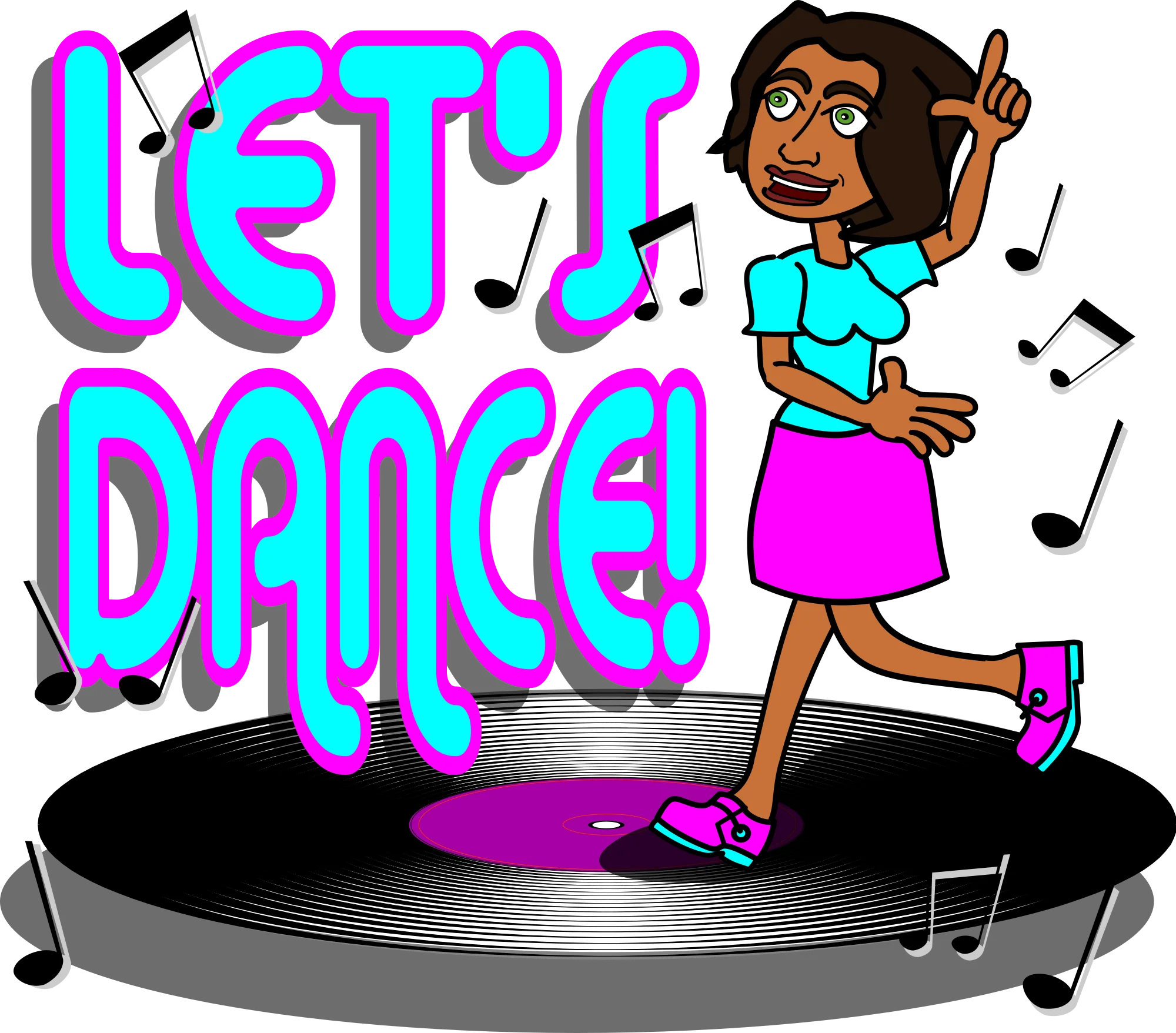 Let's Dance! Energetic Cartoon Dance Party Clipart Design with Musical Notes