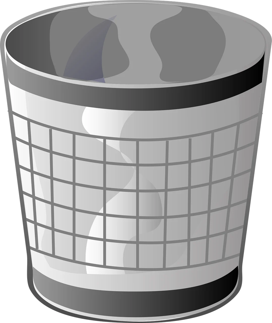 Minimalist Gray Wire Mesh Waste Basket Clipart Design for Digital Projects