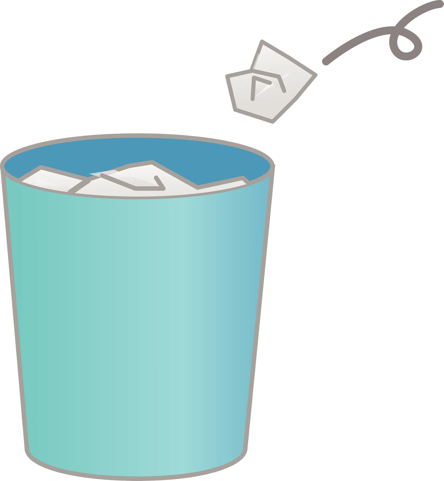 Minimalist Teal Trash Can Clipart with Crumpled Paper Toss Illustration