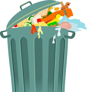 Overflowing Garbage Can Clipart with Colorful Discarded Items Spilling Out