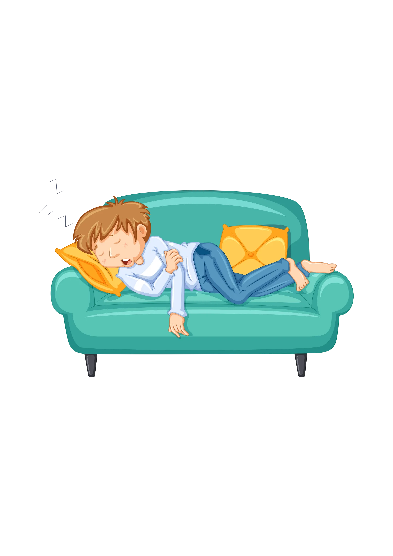 Peaceful Child Sleeping Soundly on Comfortable Turquoise Couch Clipart Illustration