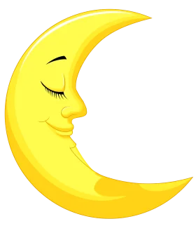 Peaceful Dreamy Crescent Moon Cartoon Clipart Illustration with Soft Facial Expression