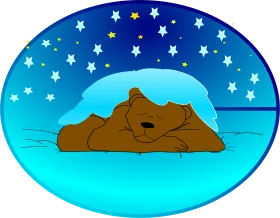 Peaceful Hibernating Bear Sleeping Under Starry Night Sky Cozy Clipart Illustration