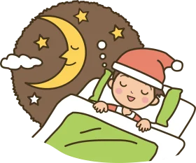Peaceful Slumber: Adorable Child Sleeping Under Moonlit Night Clipart Illustration