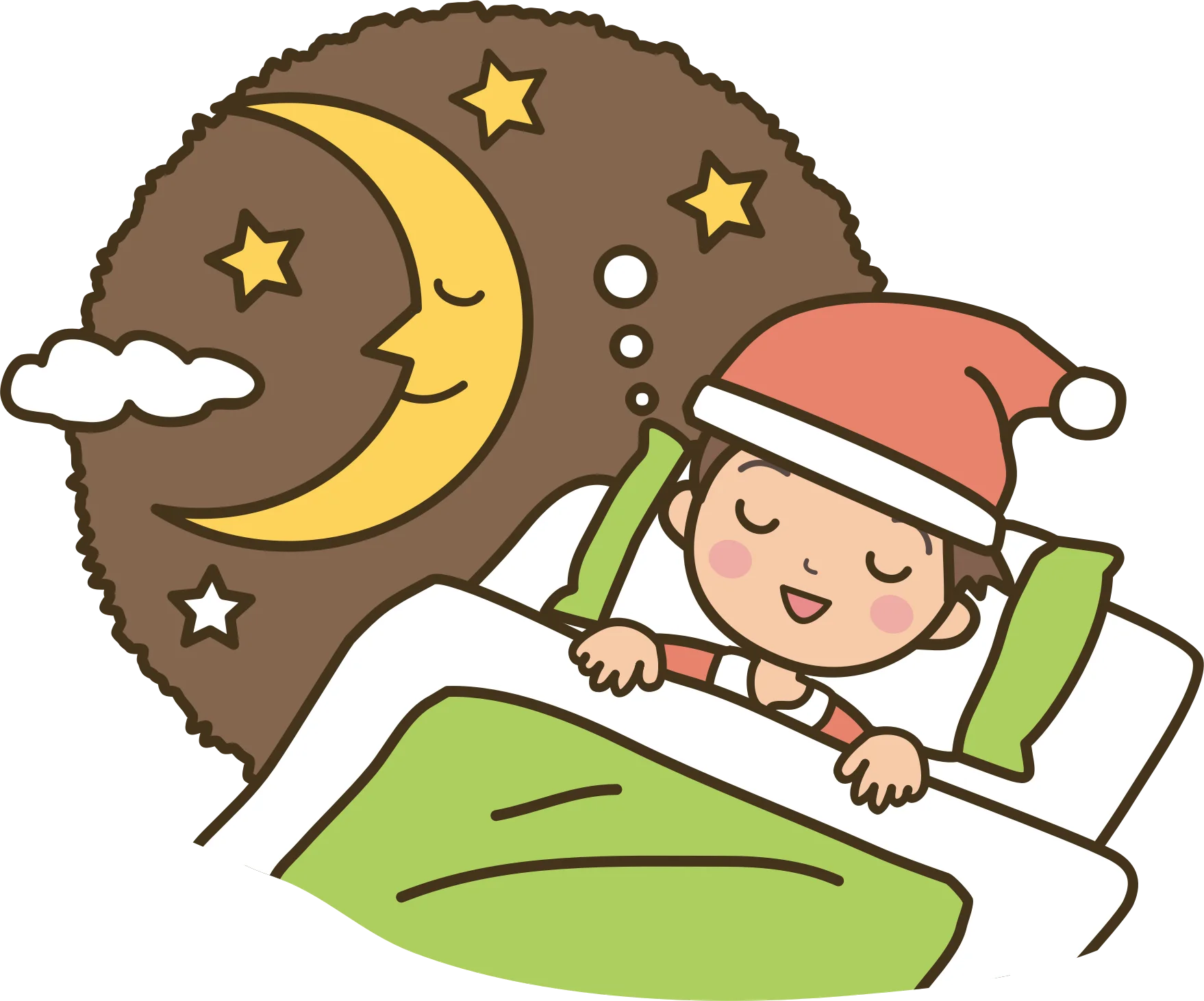 Peaceful Slumber: Adorable Child Sleeping Under Moonlit Night Clipart Illustration