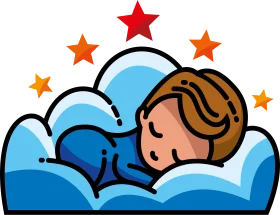 Peaceful Slumber Clipart: Adorable Child Dreaming Amidst Soft Clouds and Starry Sky