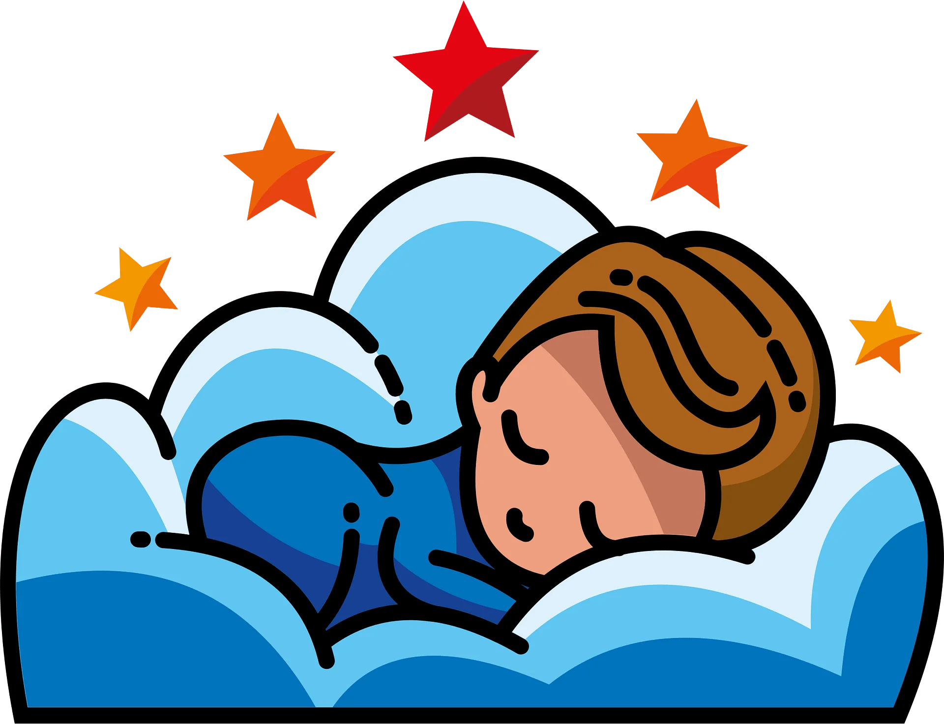 Peaceful Slumber Clipart: Adorable Child Dreaming Amidst Soft Clouds and Starry Sky