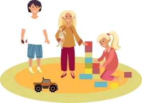 Playful Afterschool Learning Scene with Children and Building Blocks Clipart