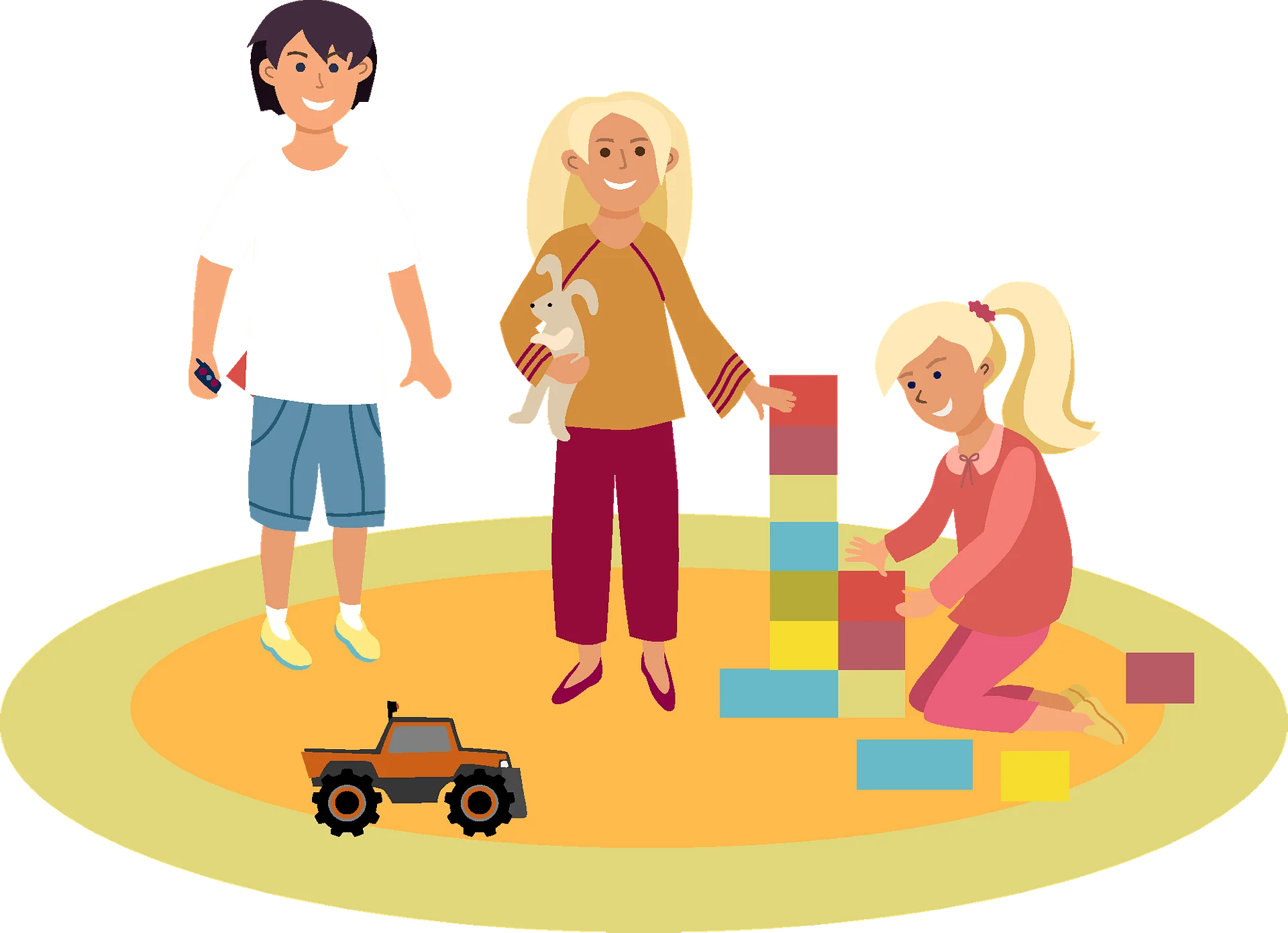 Playful Afterschool Learning Scene with Children and Building Blocks Clipart