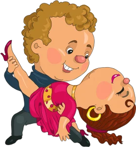 Playful Dance Partners Cartoon Clipart: Joyful Kids Twirling in Festive Moves