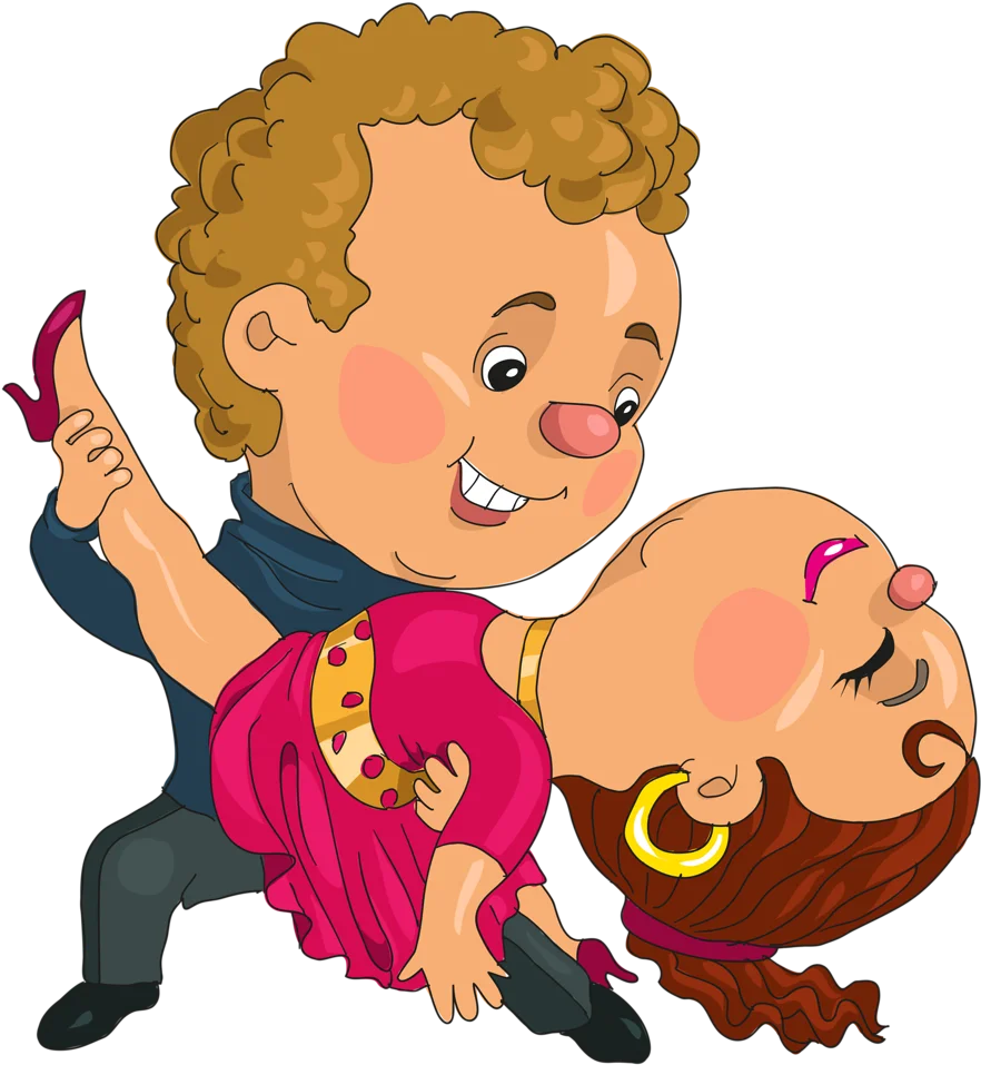 Playful Dance Partners Cartoon Clipart: Joyful Kids Twirling in Festive Moves