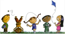 Playful Kids Enjoying Outdoor Activities After School Clipart Illustration