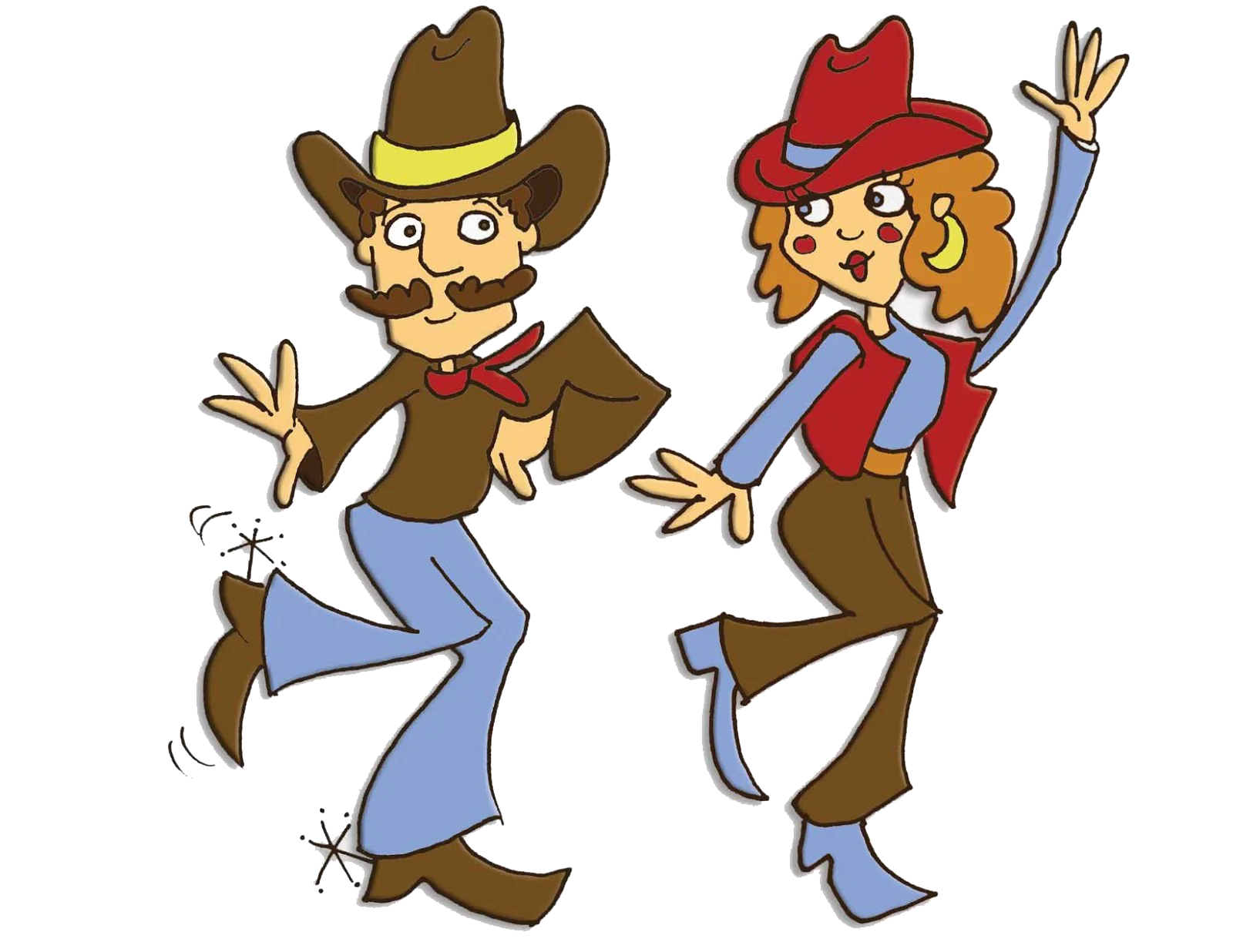 Retro Western Cowboy Dance Clipart - Whimsical Line Dancing Characters