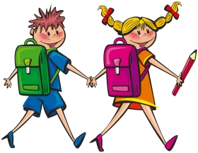 School Kids Walking Together Cheerful After-School Adventure Clipart Illustration