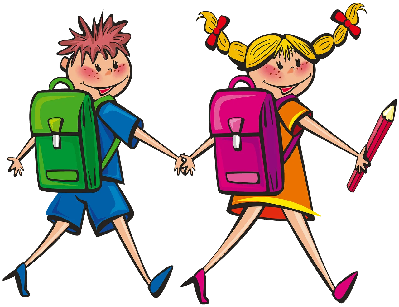 School Kids Walking Together Cheerful After-School Adventure Clipart Illustration
