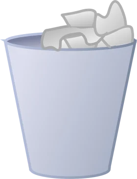 Simple Gray and White Digital Trash Can Clipart with Crumpled Papers
