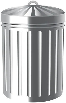 Sleek Metallic Cylindrical Trash Can Clipart with Vertical Ribbed Design