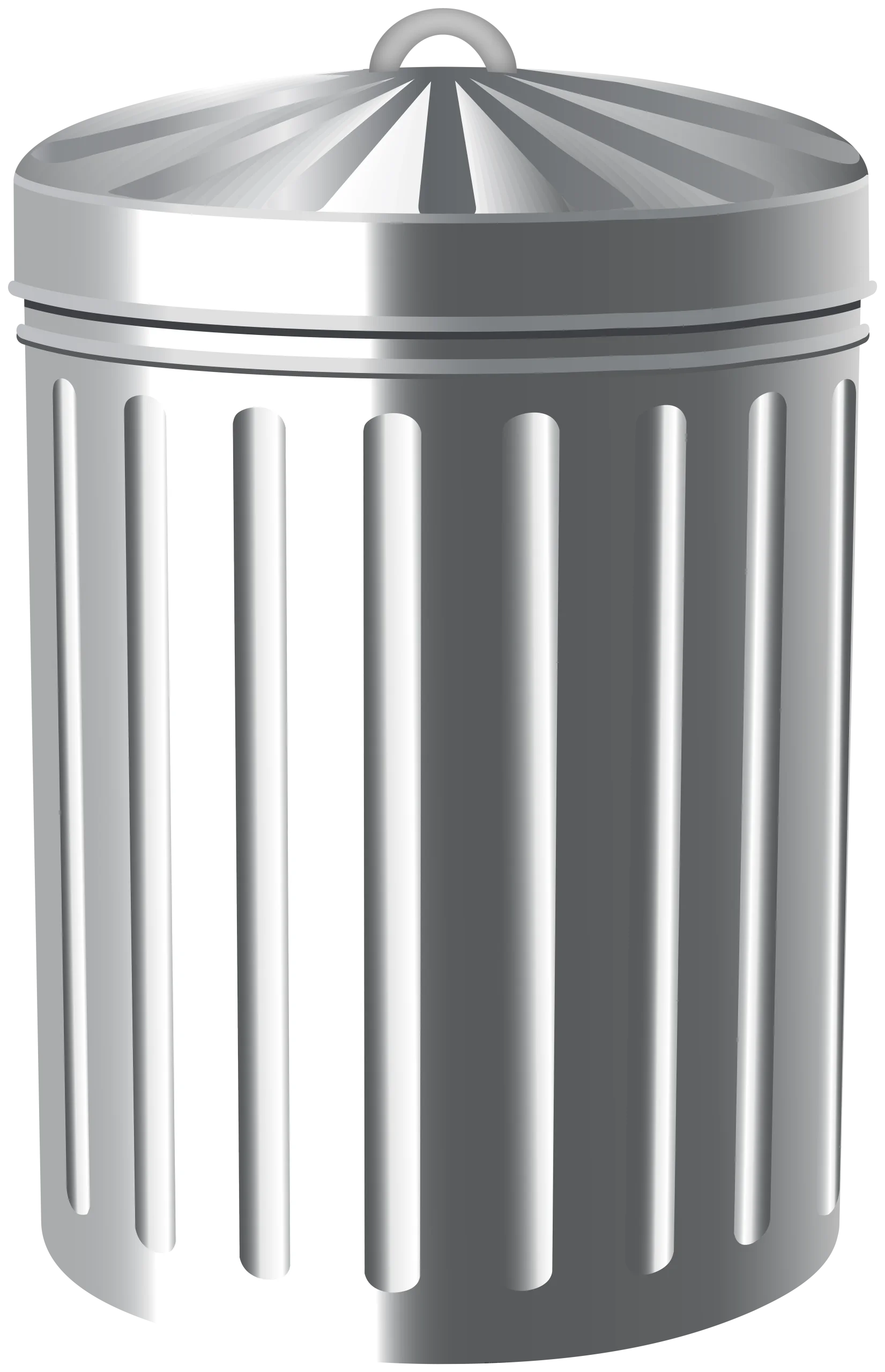 Sleek Metallic Cylindrical Trash Can Clipart with Vertical Ribbed Design