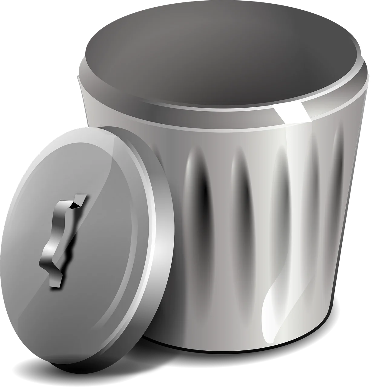 Sleek Metallic Trash Can Clipart with Elegant Rounded Lid Design