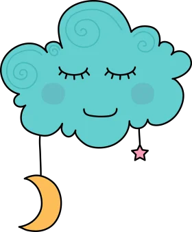 Sleepy Dreamy Cloud Clipart with Crescent Moon and Starry Night Illustration