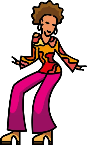 Stylish 70s Disco Dance Clipart with Funky Retro Fashion Pose