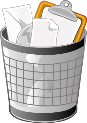 Stylish Gray Metallic Trash Can Clipart with Paper Documents and Clipboard
