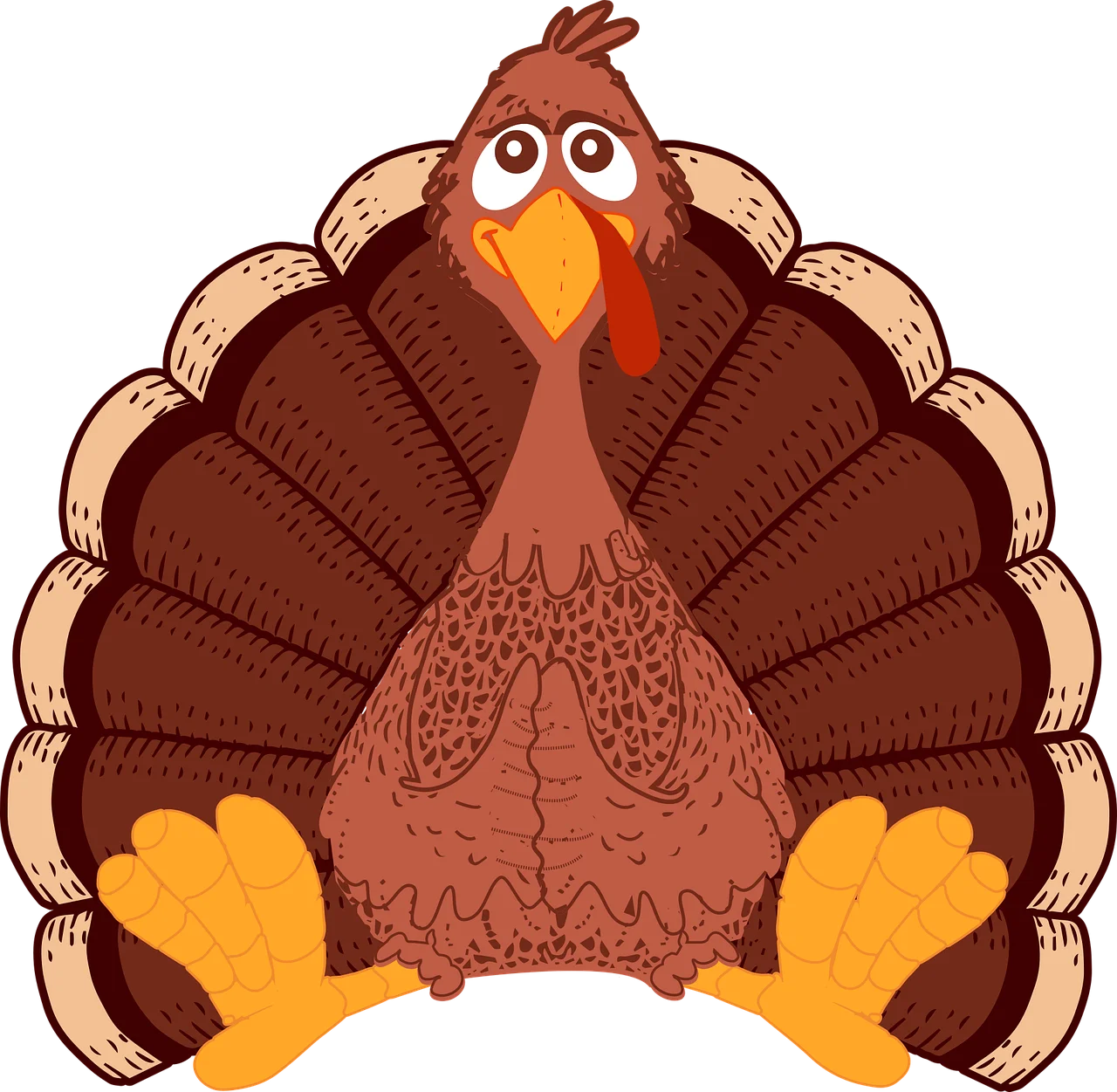 Cartoon Thanksgiving Turkey Clipart - Adorable Festive Fowl with Expressive Cartoon Eyes