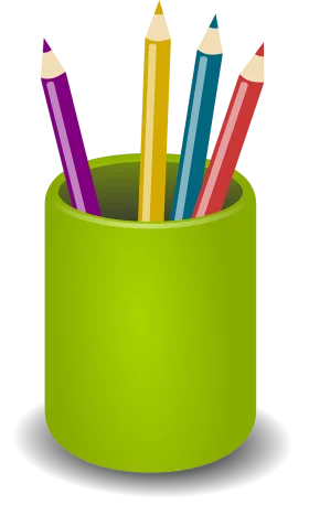 Colorful Pencils Gathered in a Bright Green Ceramic Clipart Holder