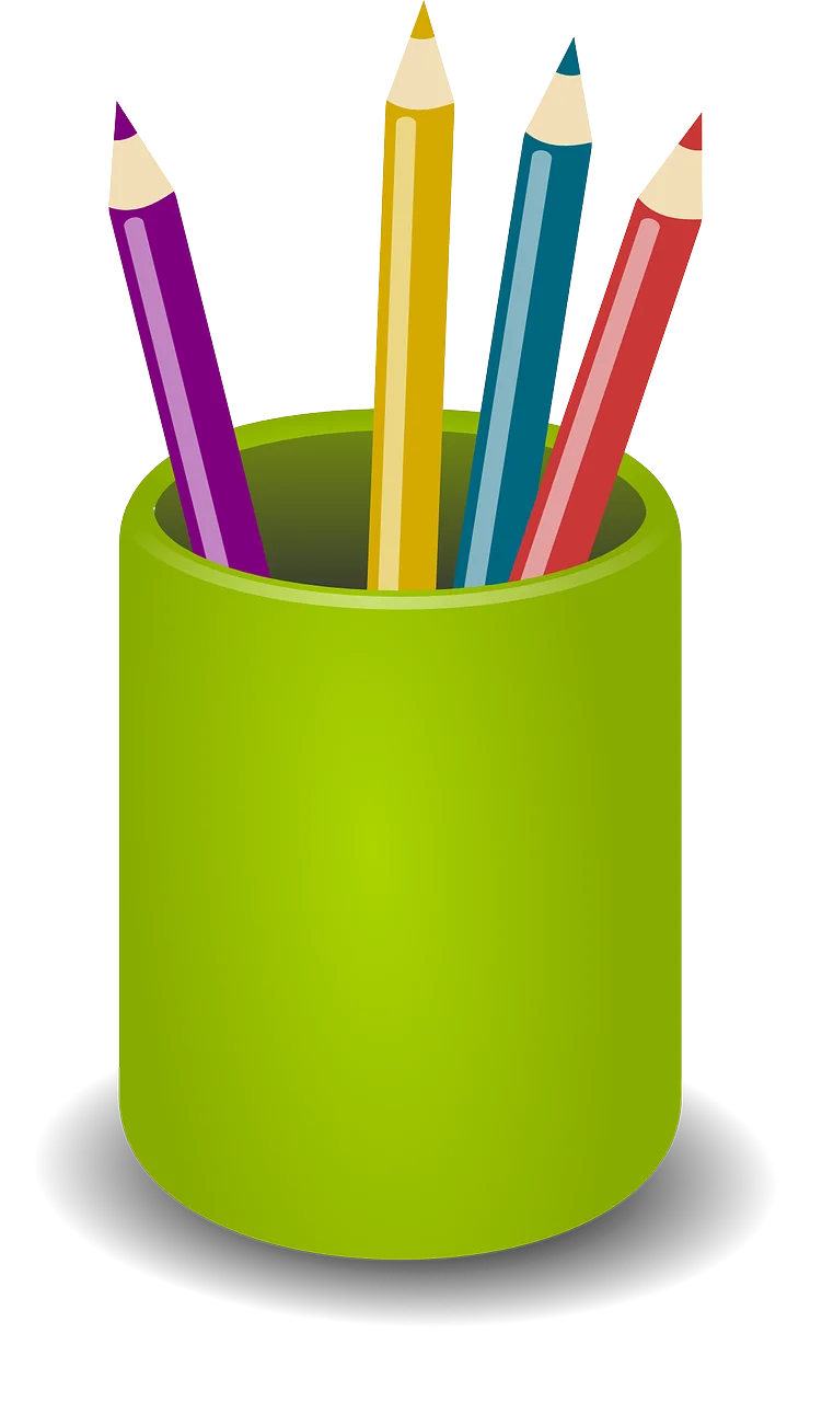 Colorful Pencils Gathered in a Bright Green Ceramic Clipart Holder